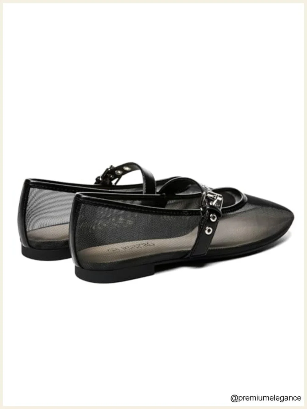 Mesh Ballet Flats with Square Toe Mary Jane Style Adjustable Buckle Strap